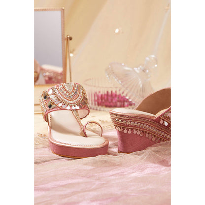 House of Vian Mahnaaz Pink Embellished Wedges