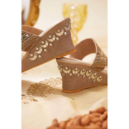 House of Vian Mahira Nude Embellished Wedges