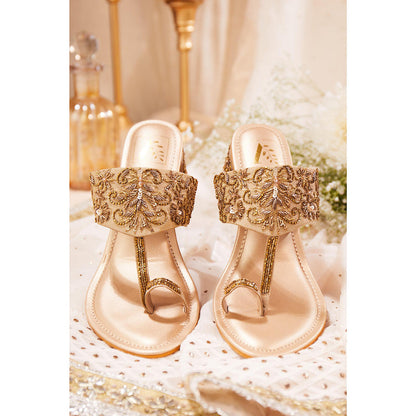 House of Vian Gulnaaz Gold Block Heels Sandals