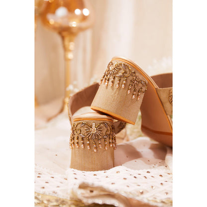 House of Vian Gulnaaz Gold Block Heels Sandals