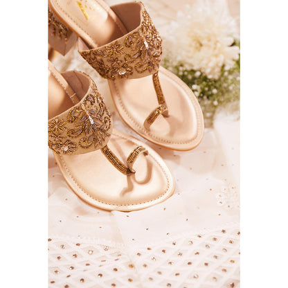 House of Vian Gulnaaz Gold Block Heels Sandals