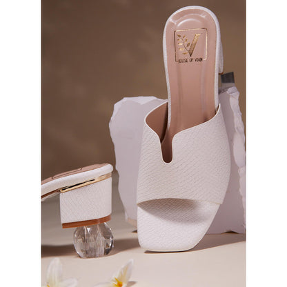 House of Vian Ember White Block Heels Sandals
