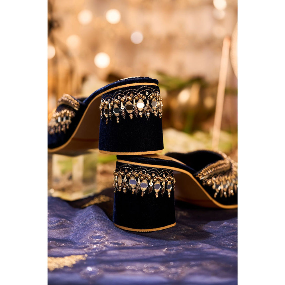 House of Vian Falak Navy Blue Mules