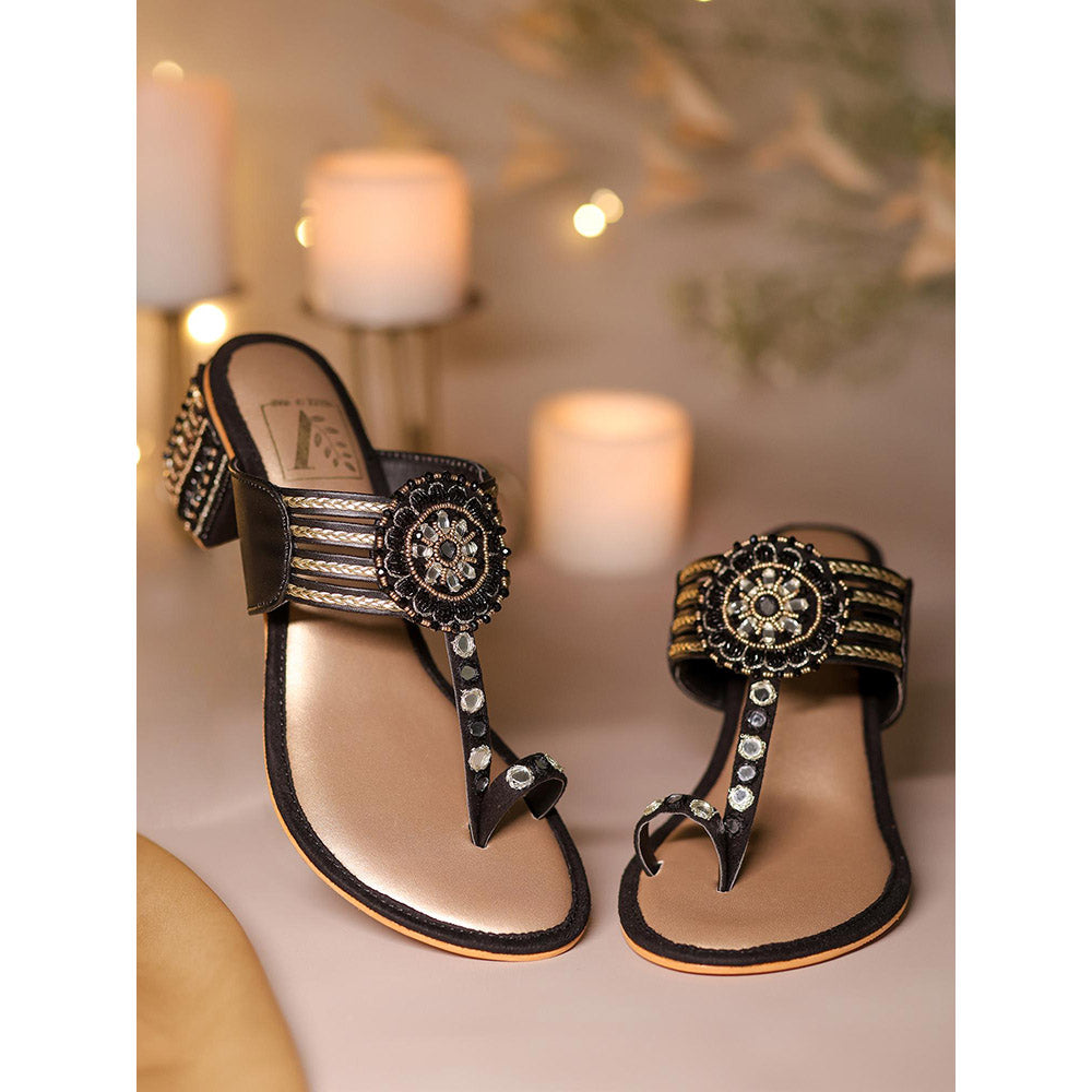 House of Vian Jharokha Black Kolhapuri Heels