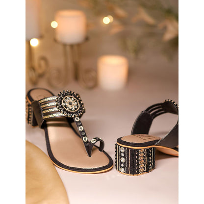 House of Vian Jharokha Black Kolhapuri Heels