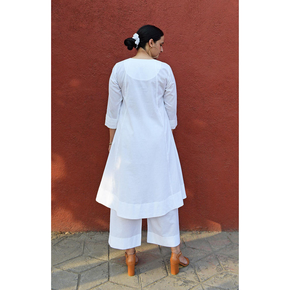 HOUSE OF MOXA White A Line Cotton Panels Kurta and Pant (Set of 2)