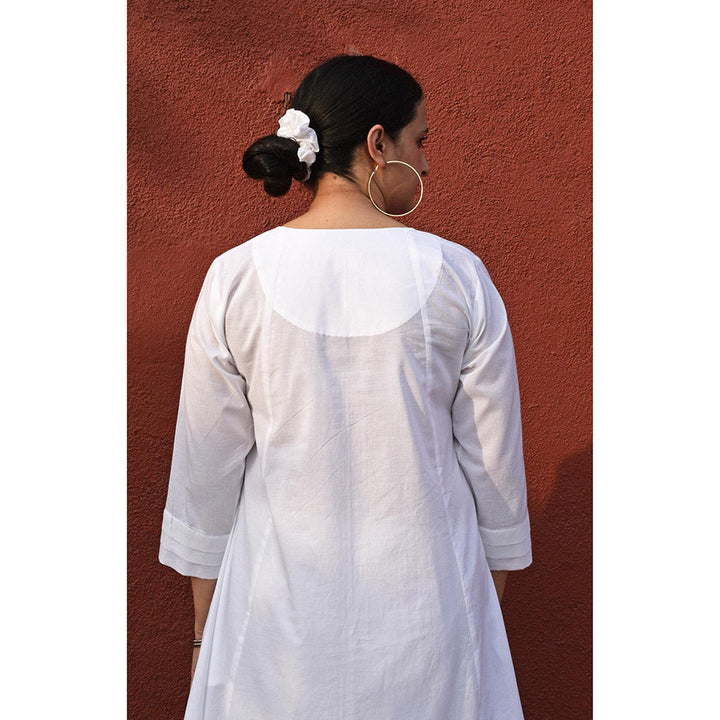 HOUSE OF MOXA White A Line Cotton Panels Kurta and Pant (Set of 2)