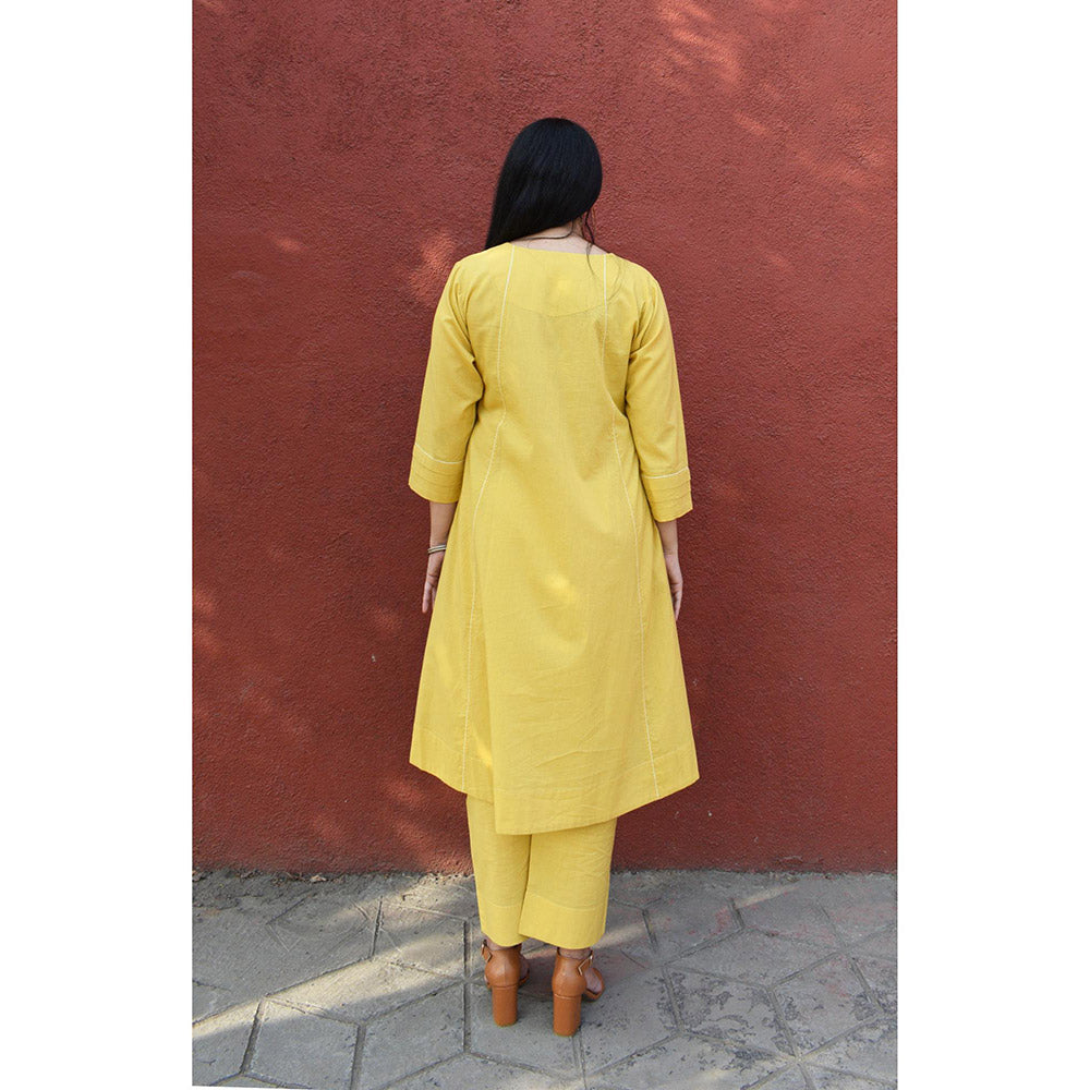 HOUSE OF MOXA Yellow A Line Cotton Panels Kurta and Pant (Set of 2)