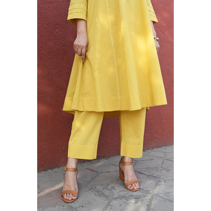 HOUSE OF MOXA Yellow A Line Cotton Panels Kurta and Pant (Set of 2)