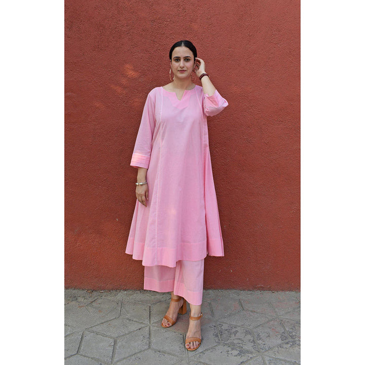 HOUSE OF MOXA Light Pink A Line Cotton Panels Kurta and Pant (Set of 2)