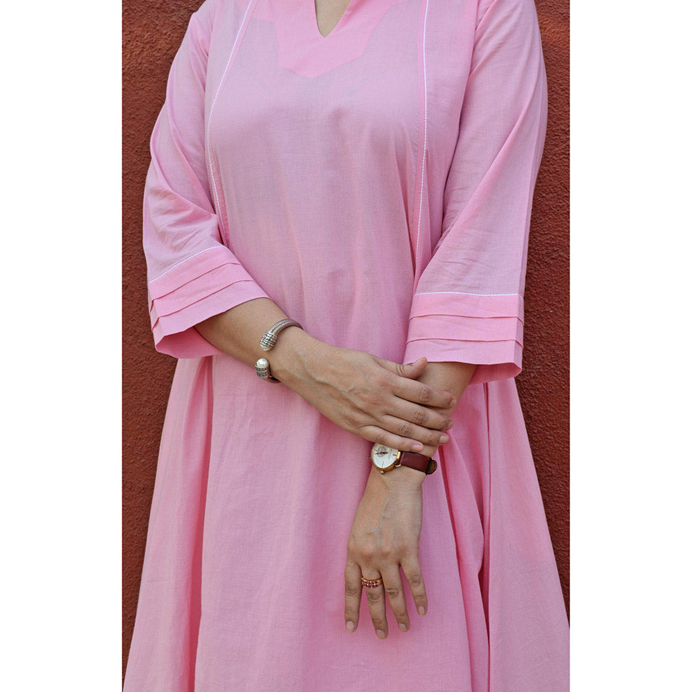 HOUSE OF MOXA Light Pink A Line Cotton Panels Kurta and Pant (Set of 2)