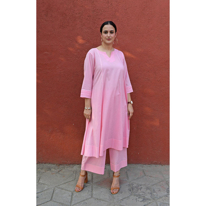 HOUSE OF MOXA Light Pink A Line Cotton Panels Kurta and Pant (Set of 2)