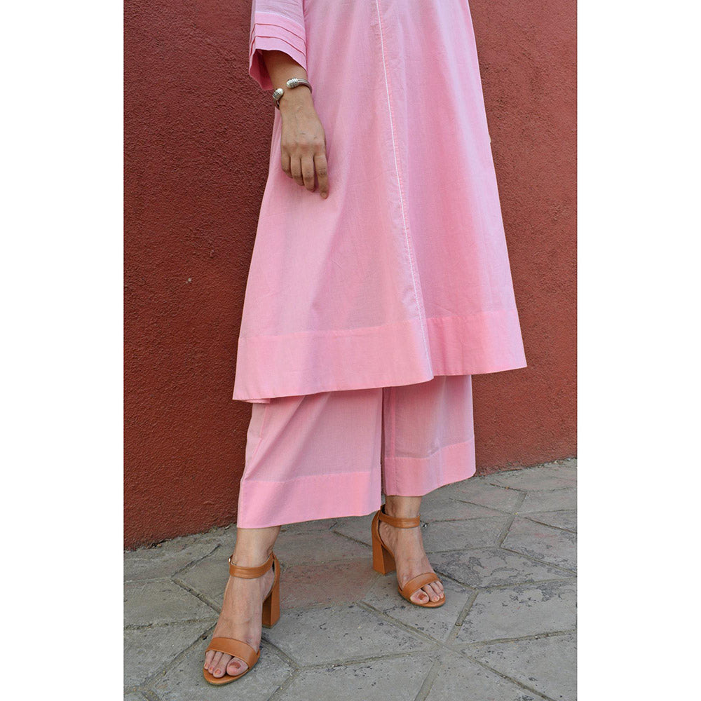 HOUSE OF MOXA Light Pink A Line Cotton Panels Kurta and Pant (Set of 2)