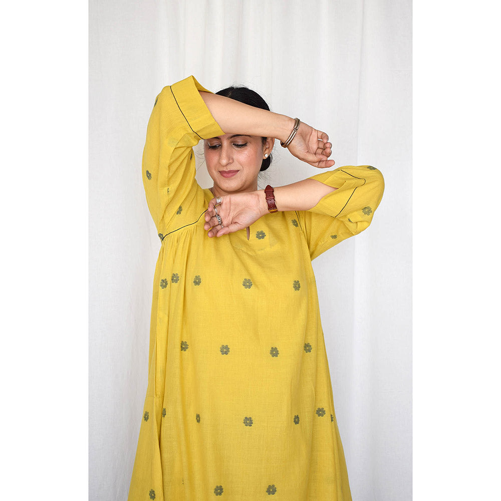 HOUSE OF MOXA Sunshine Yellow Jamdani Kurta with Side Gathers