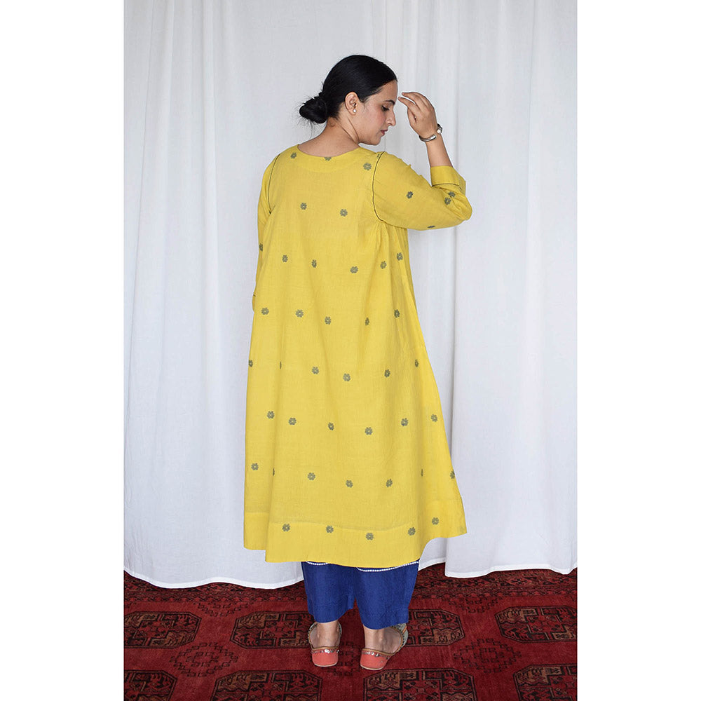 HOUSE OF MOXA Sunshine Yellow Jamdani Kurta with Side Gathers