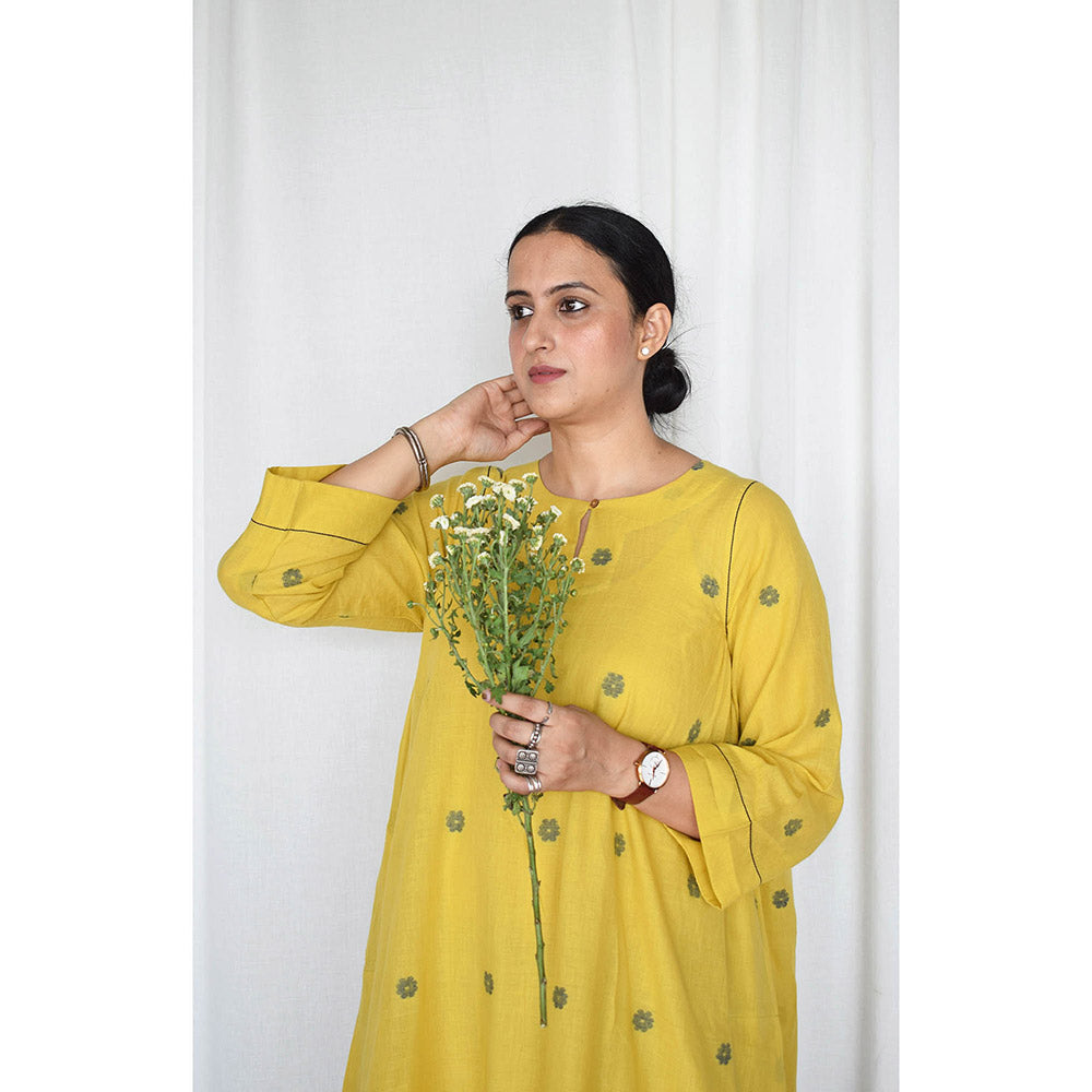 HOUSE OF MOXA Sunshine Yellow Jamdani Kurta with Side Gathers