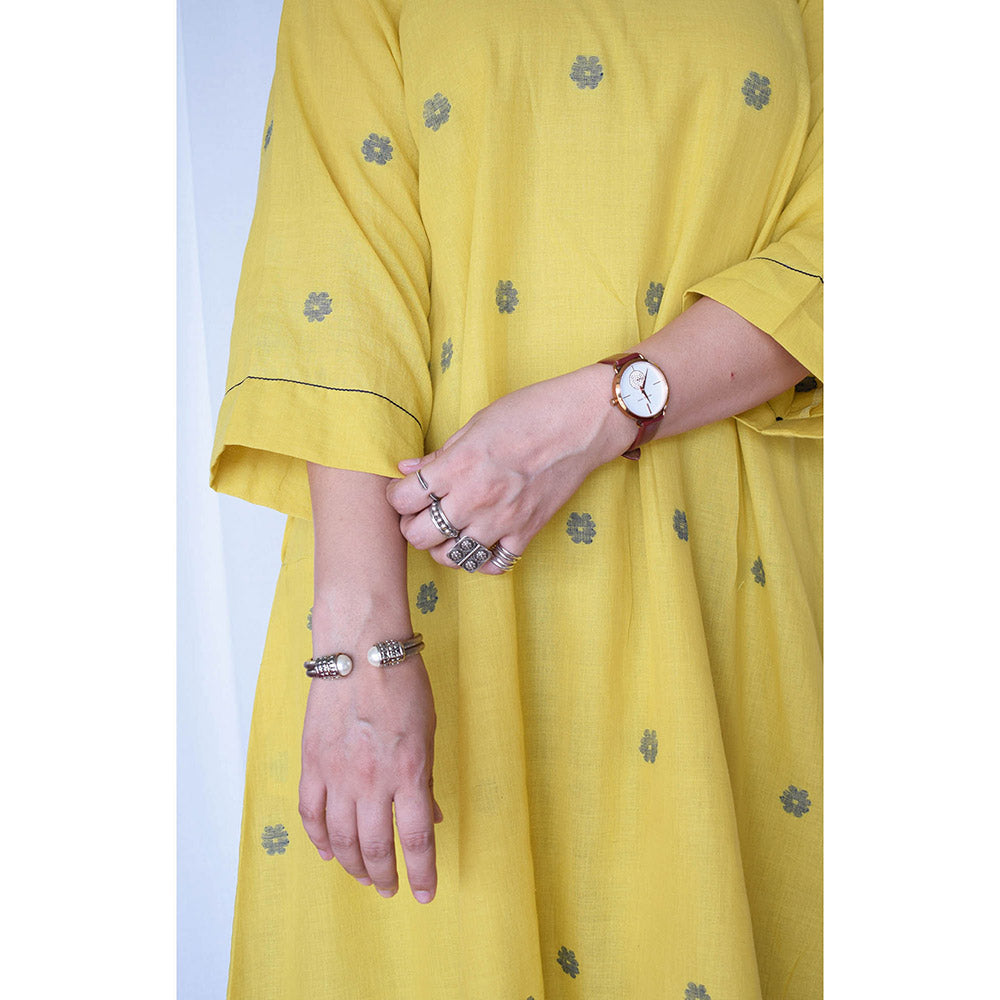 HOUSE OF MOXA Sunshine Yellow Jamdani Kurta with Side Gathers