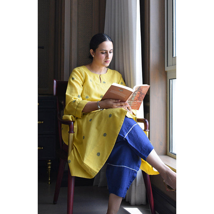 HOUSE OF MOXA Sunshine Yellow Jamdani Kurta with Side Gathers