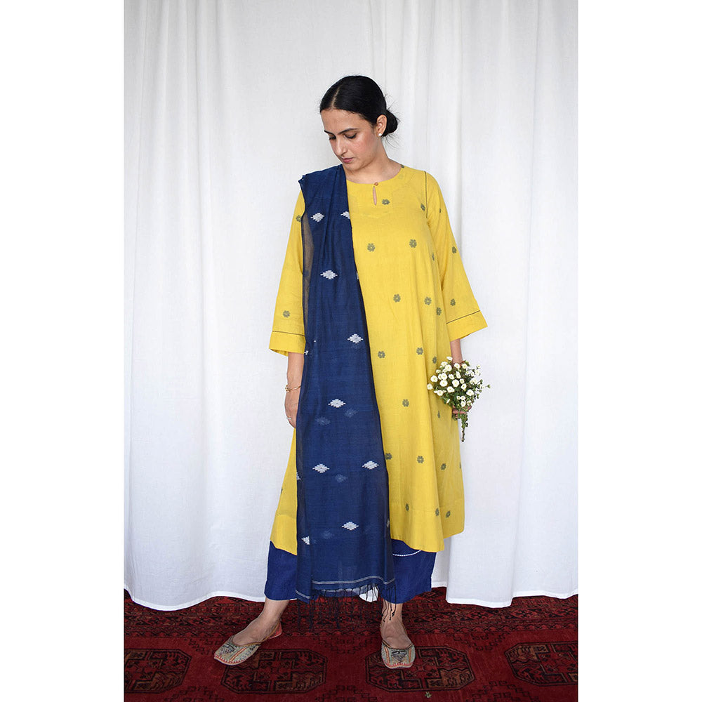 HOUSE OF MOXA Sunshine Yellow Jamdani Kurta with Side Gathers