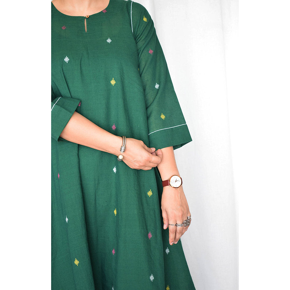 HOUSE OF MOXA Forest Green Jamdani Kurta with Side Gathers