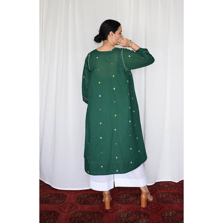 HOUSE OF MOXA Forest Green Jamdani Kurta with Side Gathers