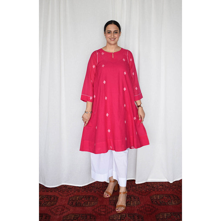 HOUSE OF MOXA Rani Pink Jamdani Kurta with Side Gathers