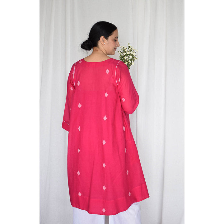 HOUSE OF MOXA Rani Pink Jamdani Kurta with Side Gathers