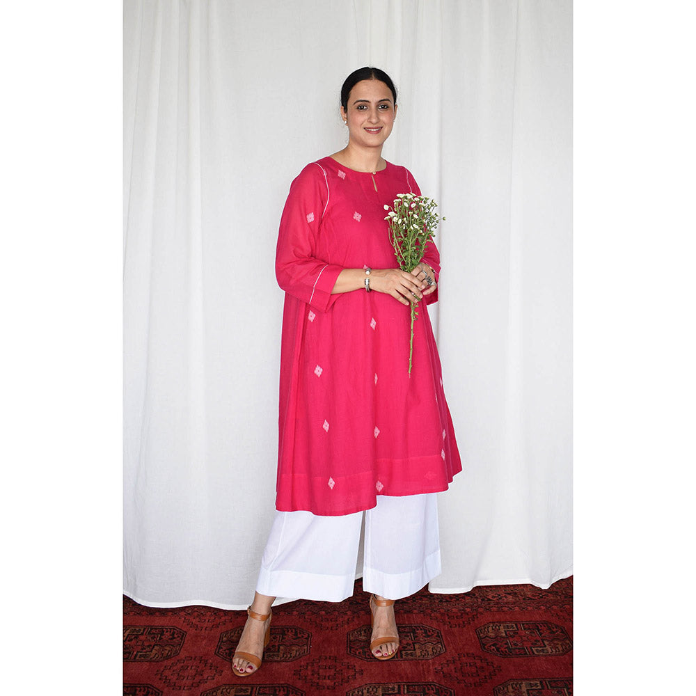 HOUSE OF MOXA Rani Pink Jamdani Kurta with Side Gathers