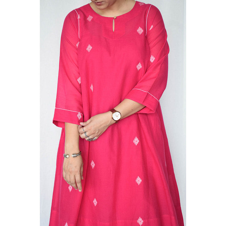 HOUSE OF MOXA Rani Pink Jamdani Kurta with Side Gathers