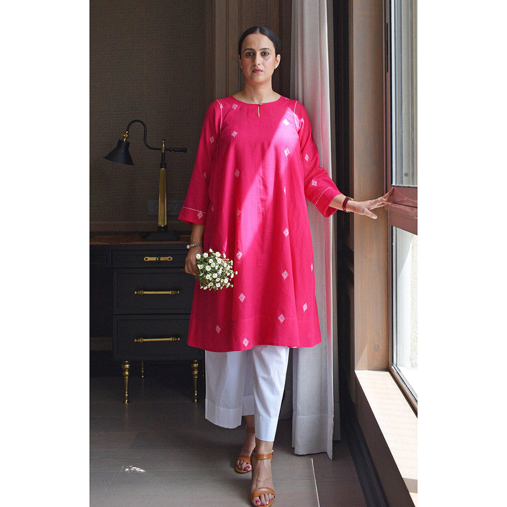 HOUSE OF MOXA Rani Pink Jamdani Kurta with Side Gathers