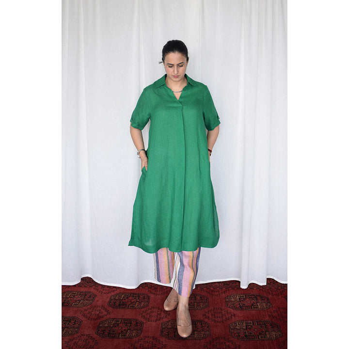 HOUSE OF MOXA Green Linen Kurta