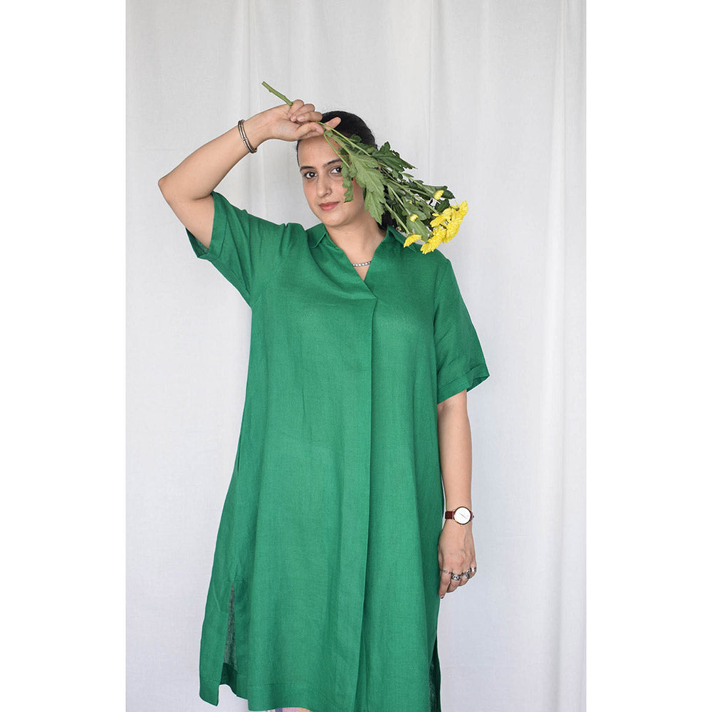 HOUSE OF MOXA Green Linen Kurta