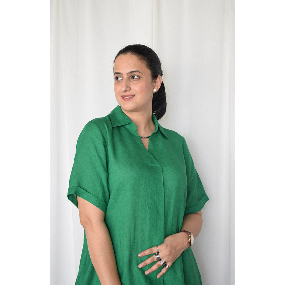 HOUSE OF MOXA Green Linen Kurta