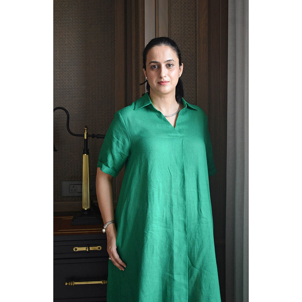 HOUSE OF MOXA Green Linen Kurta