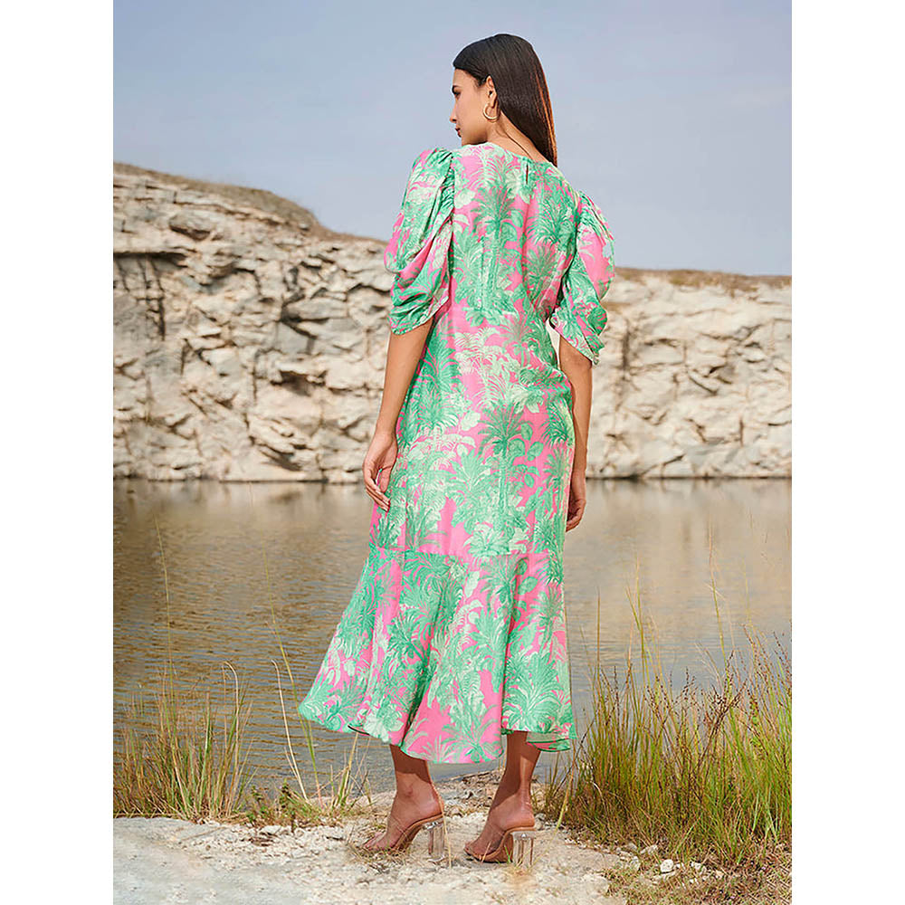 House of Soi Green & Pink Ariel Printed Dress