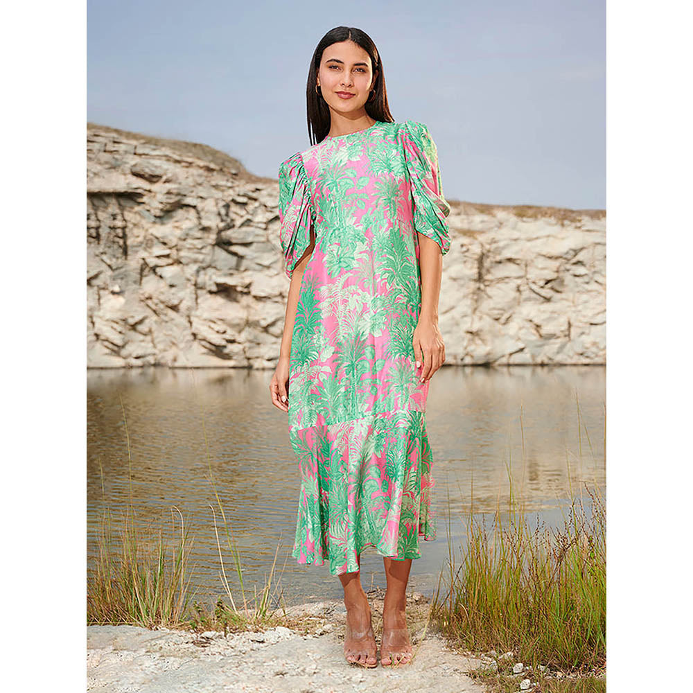 House of Soi Green & Pink Ariel Printed Dress