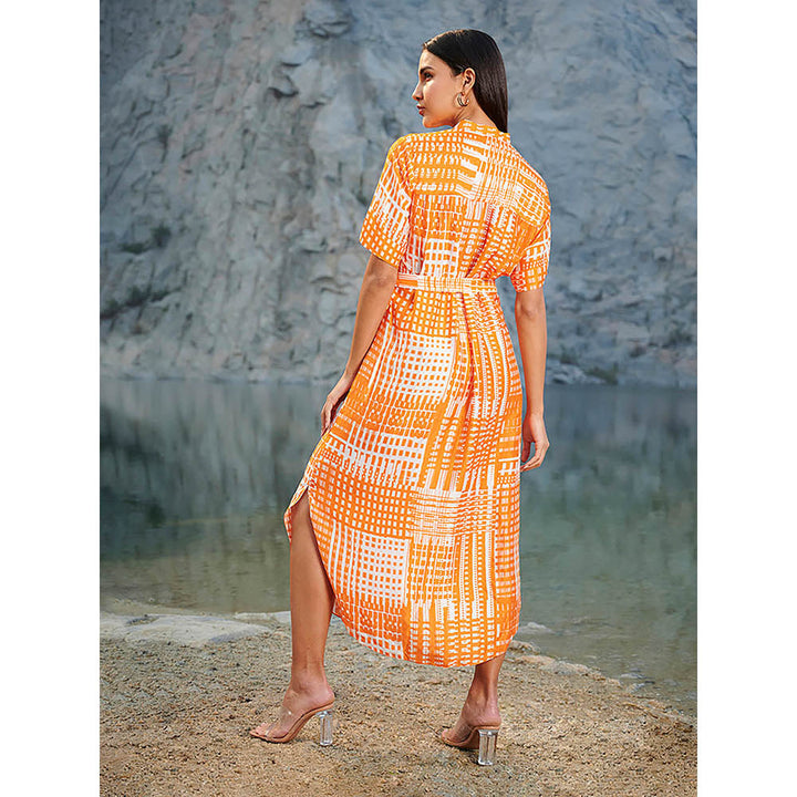 House of Soi Orange Printed Audrey Dress with Belt (Set of 2)