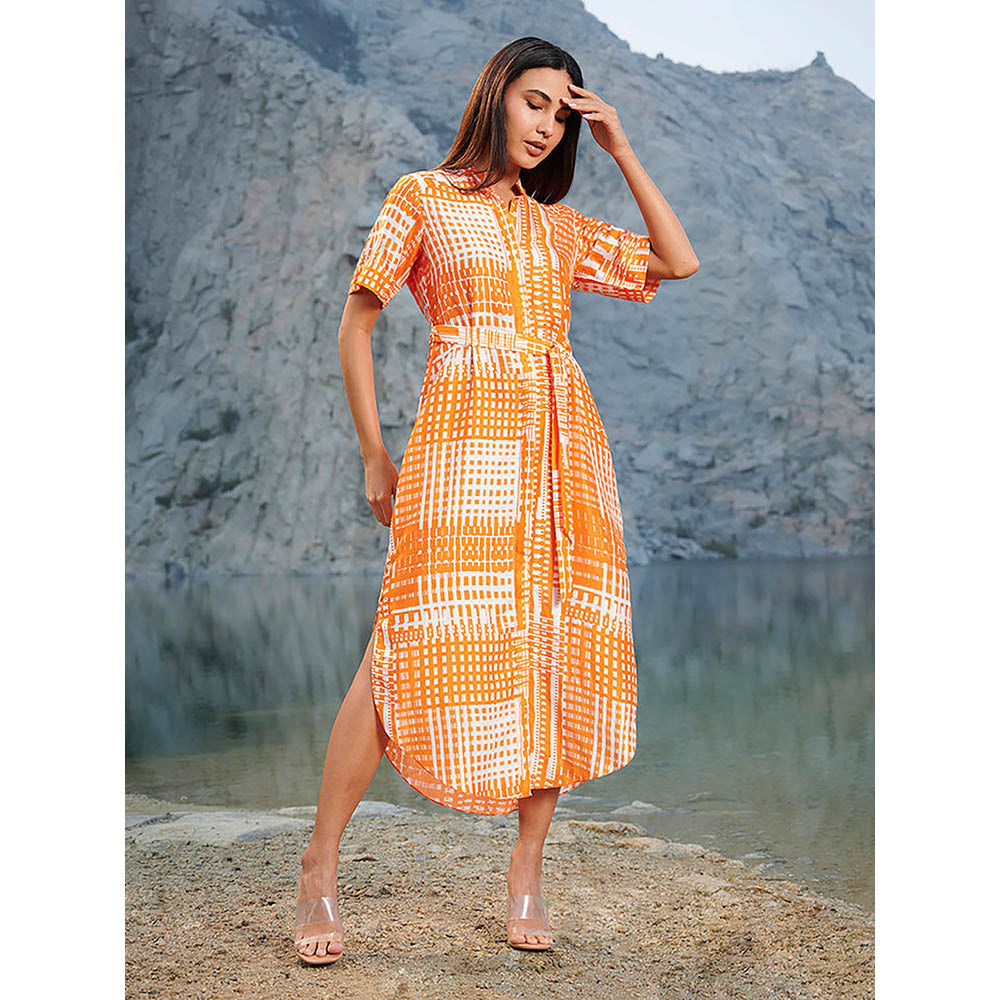 House of Soi Orange Printed Audrey Dress with Belt (Set of 2)