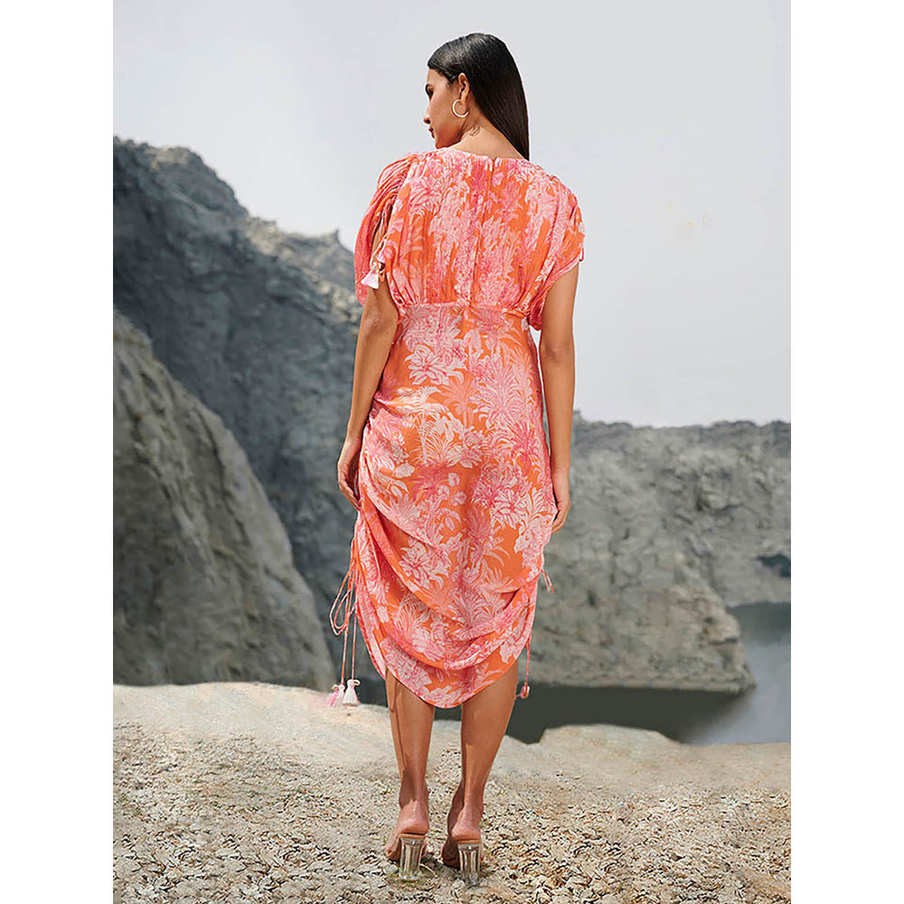 House of Soi Orange & Pink Printed Pandora Dress