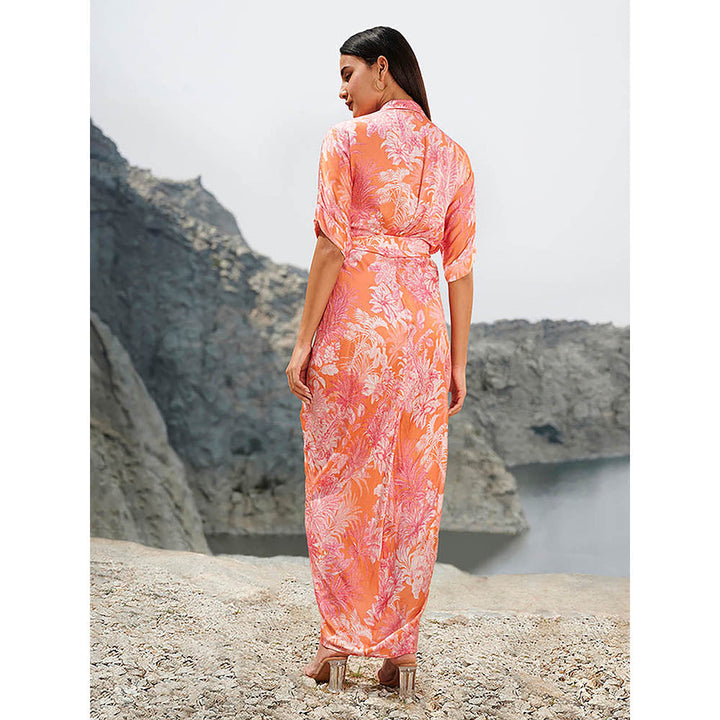House of Soi Orange & Pink Printed Sonia Dress with Belt (Set of 2)