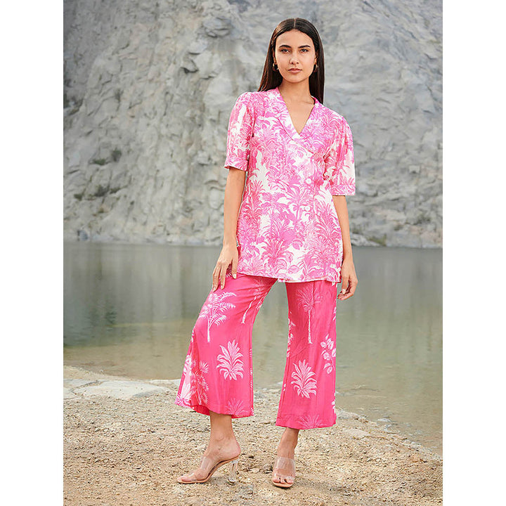 House of Soi Pink Printed Top & Pant Co-Ord (Set of 2)