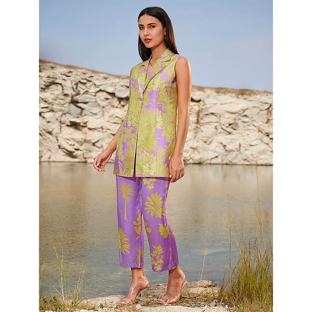 House of Soi Purple & Green Diana Printed Top & Pant Co-Ord (Set of 2)