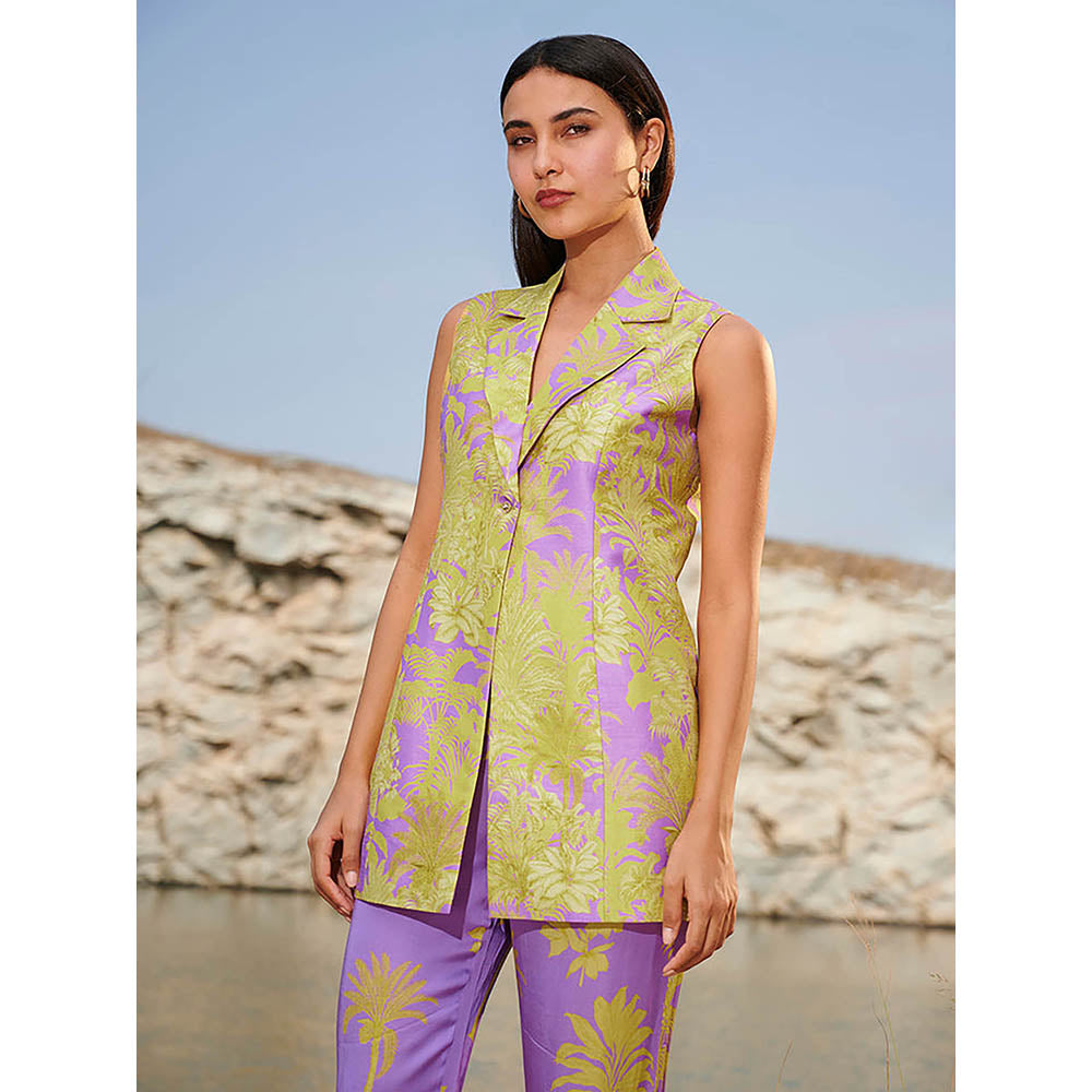House of Soi Purple & Green Diana Printed Top & Pant Co-Ord (Set of 2)