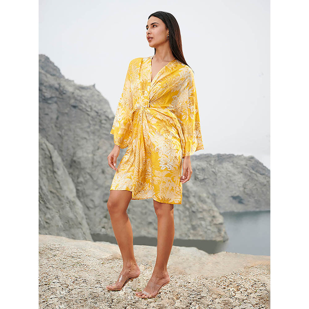 House of Soi Yellow Printed Knot Dress