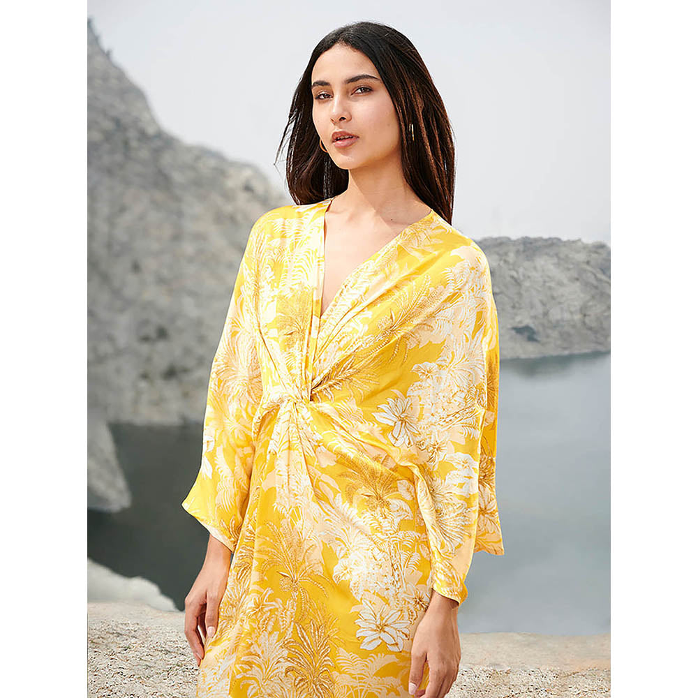 House of Soi Yellow Printed Knot Dress