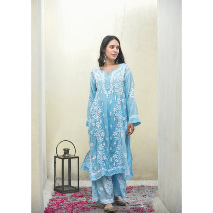 House of Chikankari Malak Chikankari Modal Straight Kurta and Palazzo (Set of 2)