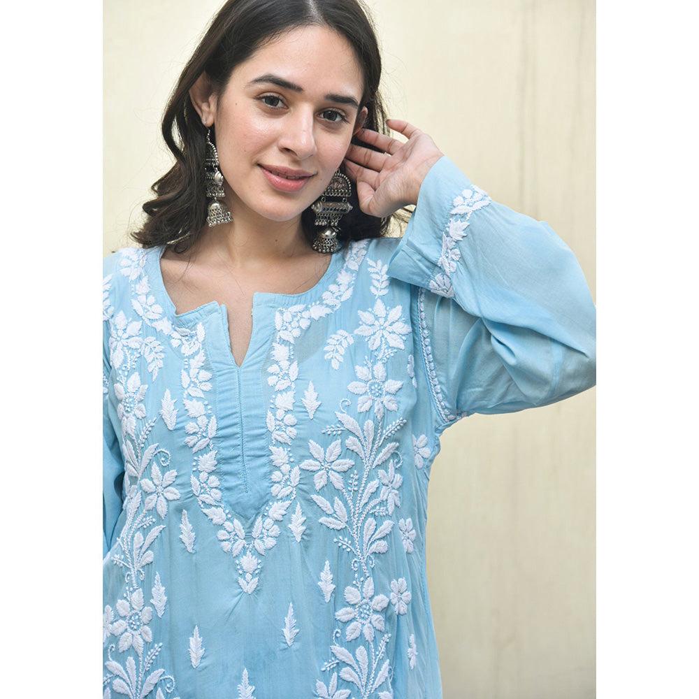 House of Chikankari Malak Chikankari Modal Straight Kurta and Palazzo (Set of 2)