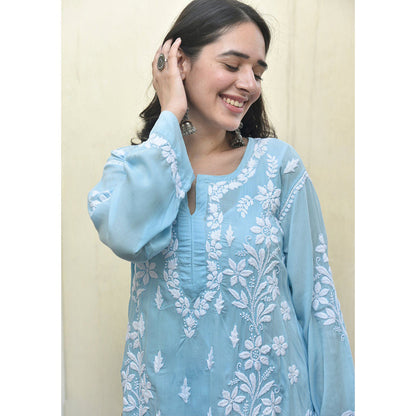 House of Chikankari Malak Chikankari Modal Straight Kurta and Palazzo (Set of 2)
