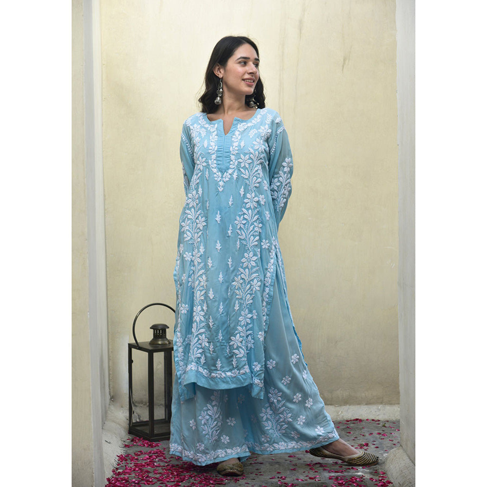 House of Chikankari Malak Chikankari Modal Straight Kurta and Palazzo (Set of 2)