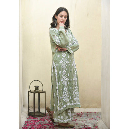 House of Chikankari Malak Chikankari Modal Straight Kurta and Palazzo (Set of 2)